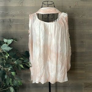 pink tie-dye lace, cut out sleeve blouse gorgeous EUC